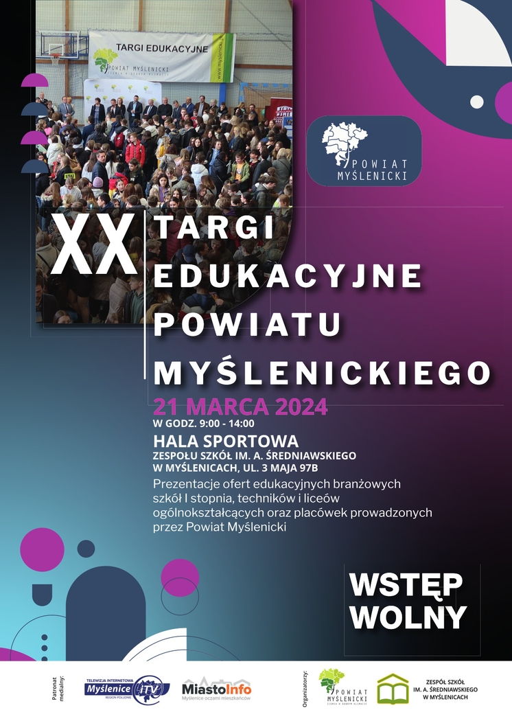 Plakat XX Targi Edukacyjne Powiatu Myślenickiego
